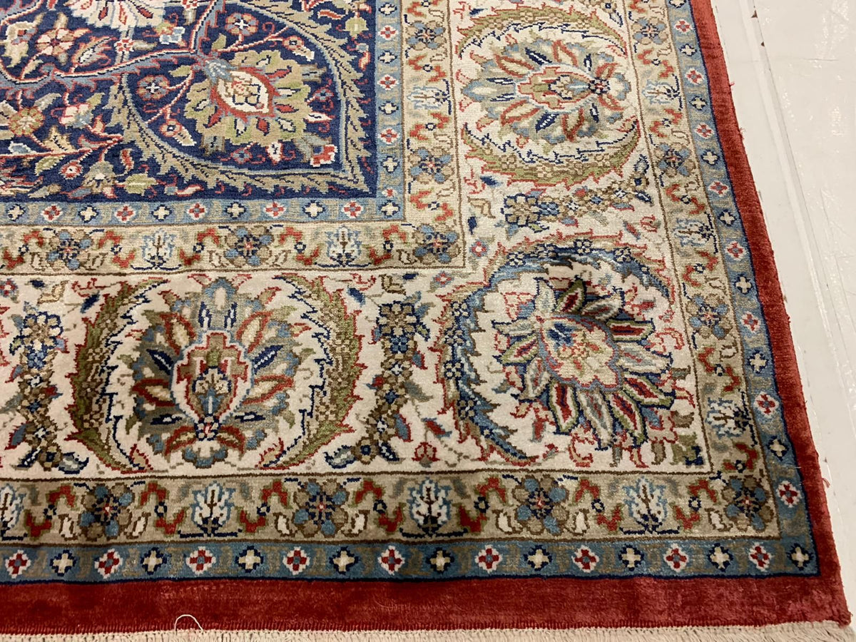 Vintage Handmade 7x10 Red and Ivory Anatolian Turkish Silk Hereke Distressed Area Rug