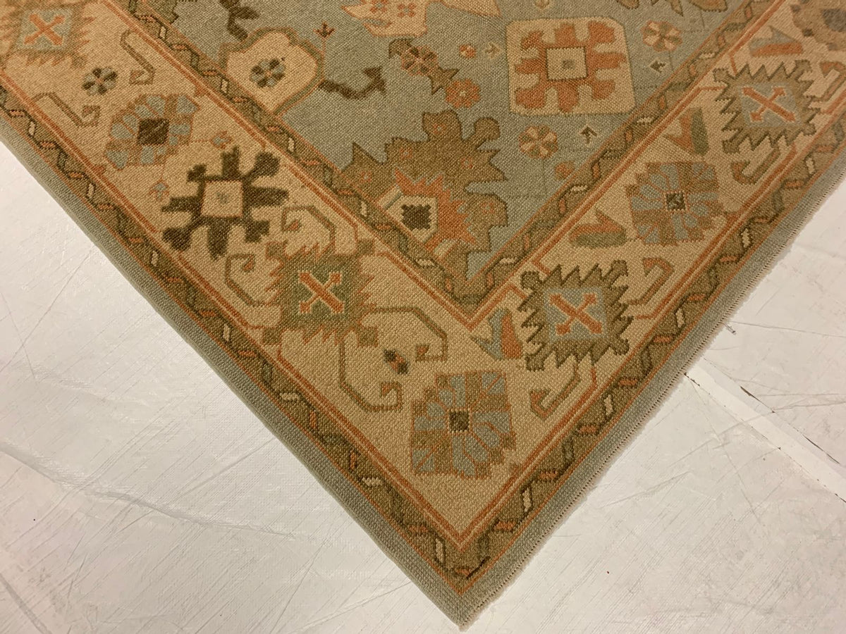 7x10 Blue and Beige Turkish Oushak Rug