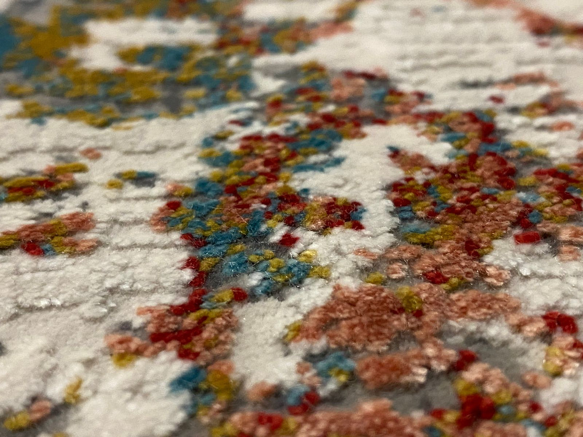 6x10 White and Multicolor Turkish Antep Rug