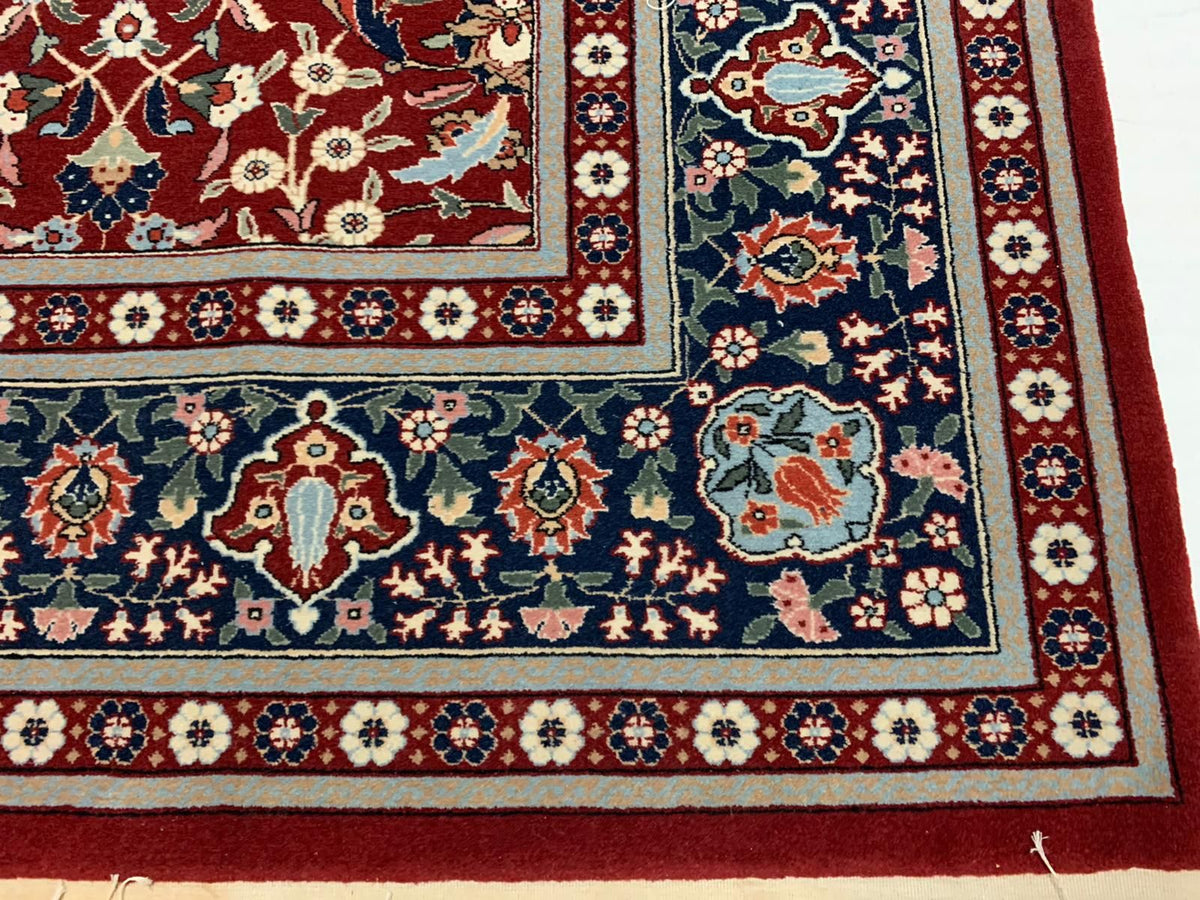 7x10 Red and Navy Turkish Silk Rug