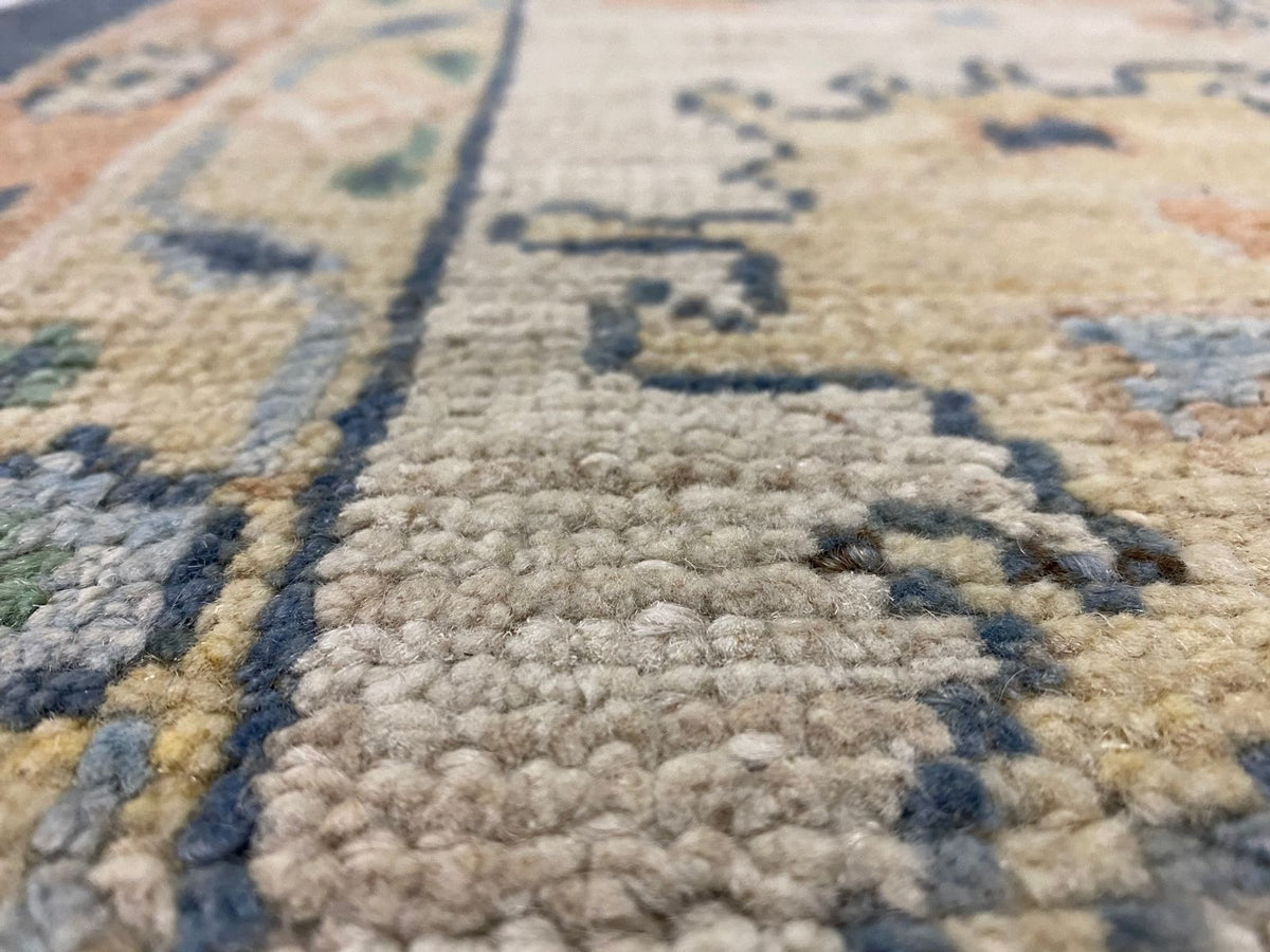 8x10 Blue and Ivory Turkish Oushak Rug