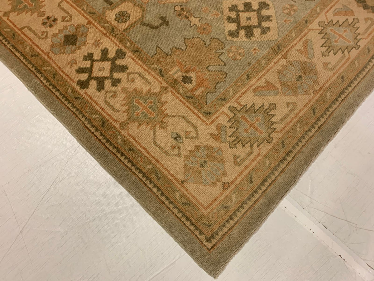 7x11 Blue and Ivory Turkish Oushak Rug