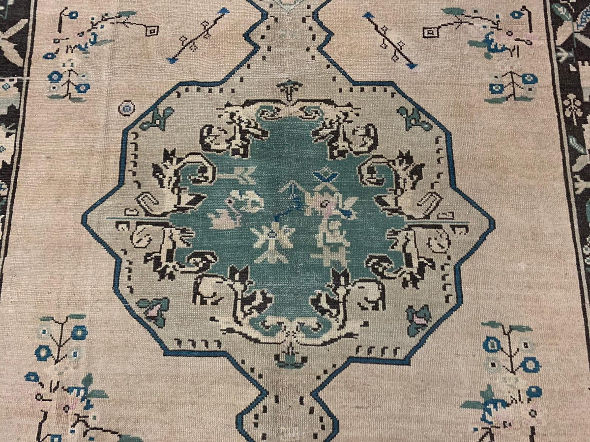 6x10 Ivory and Blue Turkish Tribal Rug