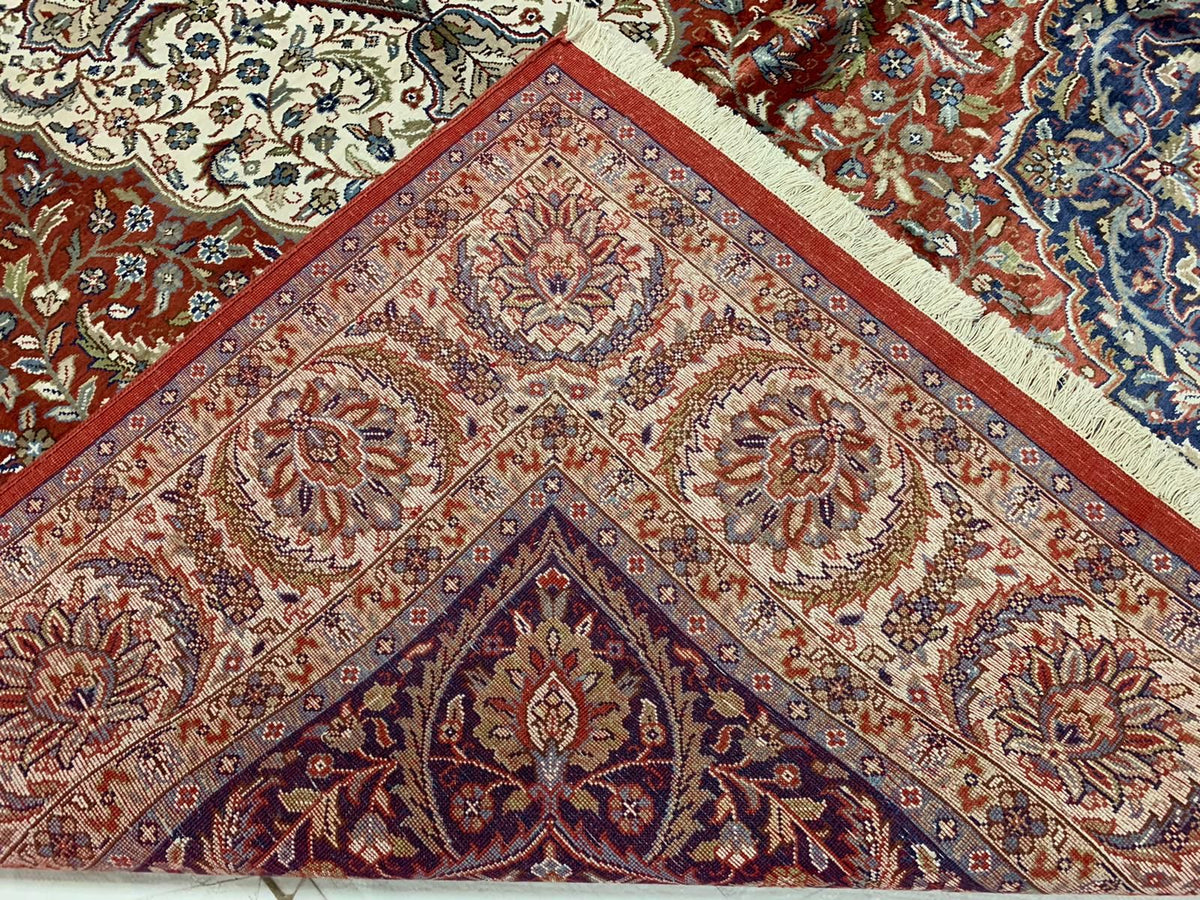 Vintage Handmade 7x10 Red and Ivory Anatolian Turkish Silk Hereke Distressed Area Rug