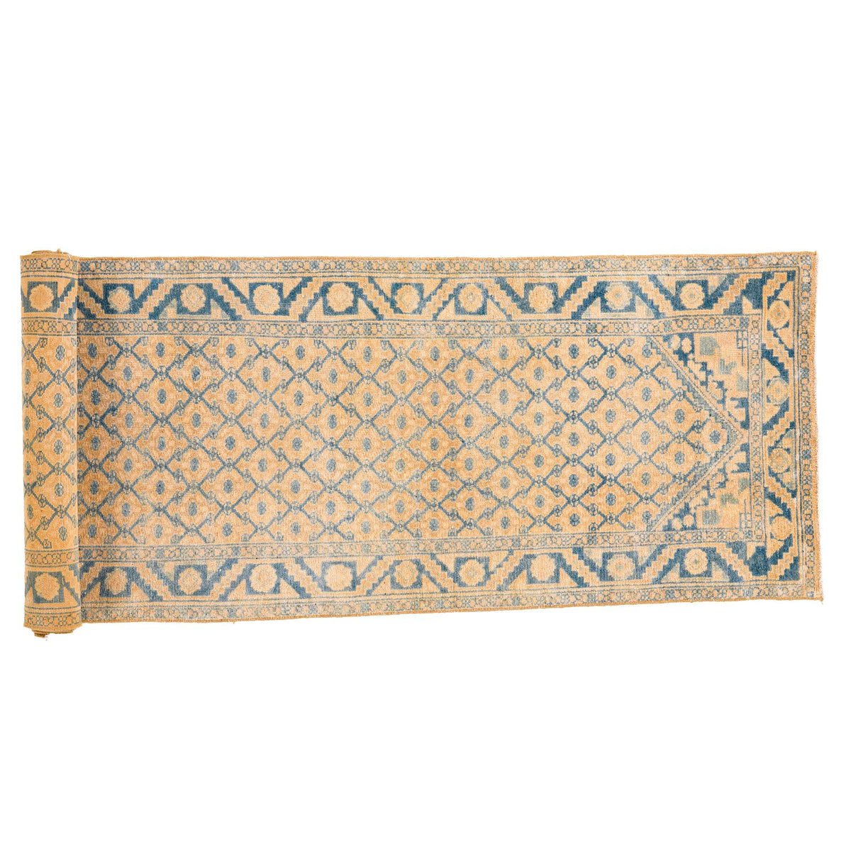 2x9 Beige and Blue Persian Tribal Rug