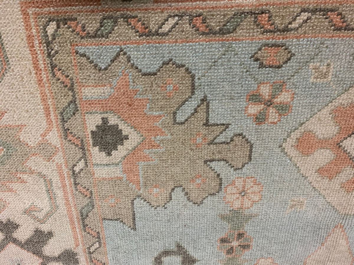 7x10 Blue and Beige Turkish Oushak Rug