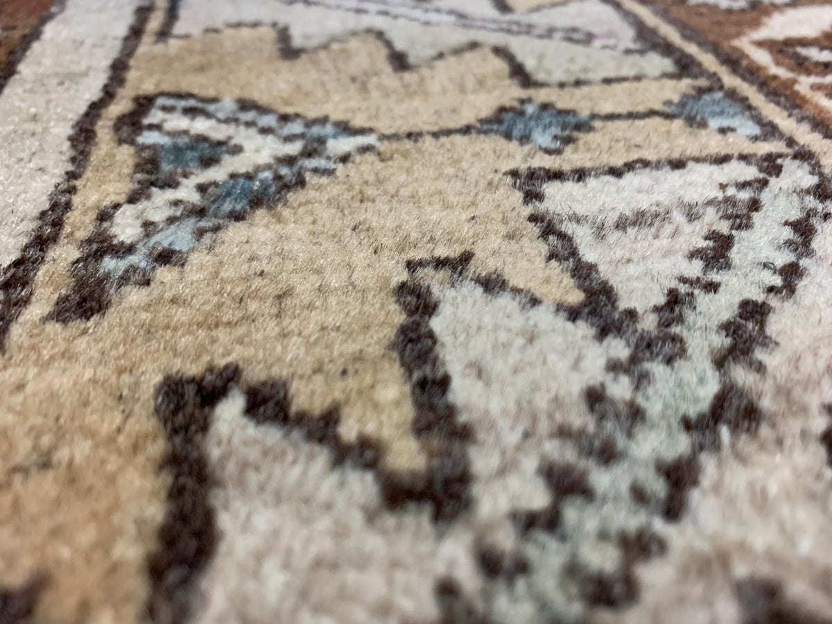 7x11 Beige and Ivory Turkish Tribal Rug
