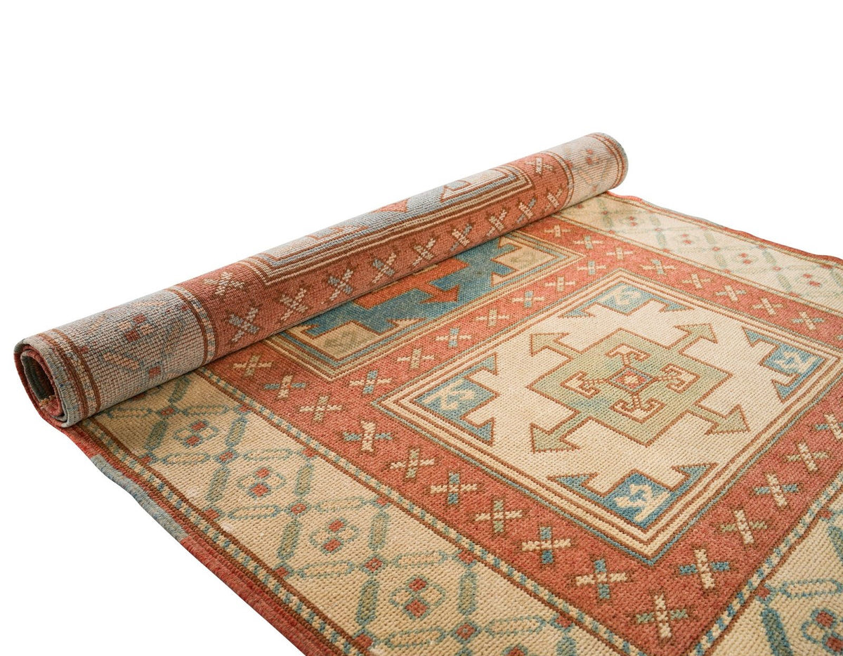 3x4 Beige and Red Turkish Tribal Rug