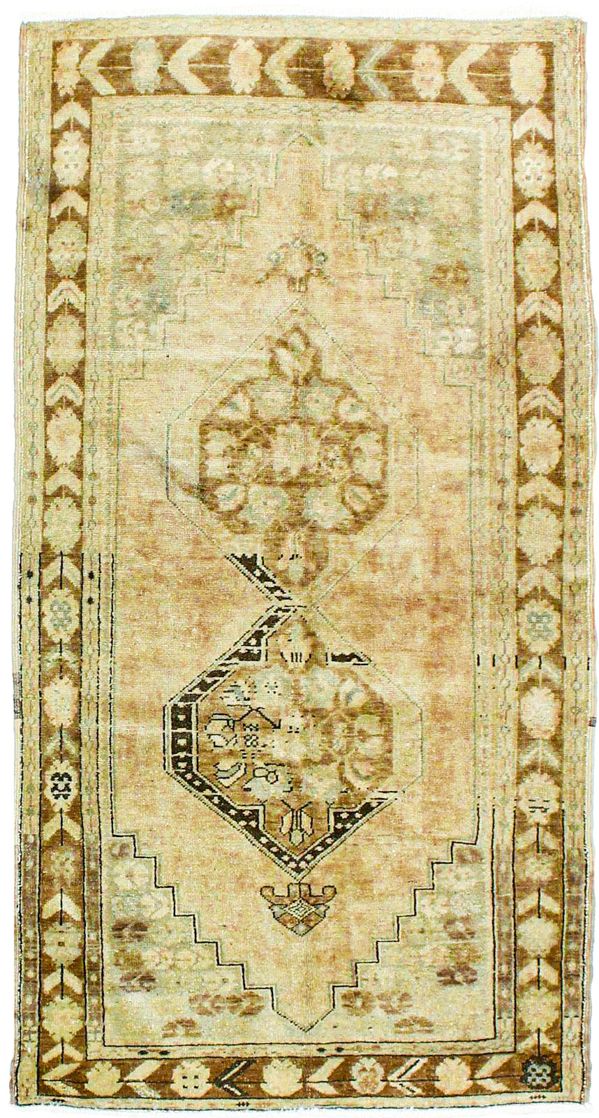 4x8 Ivory and Brown Turkish Tribal Rug