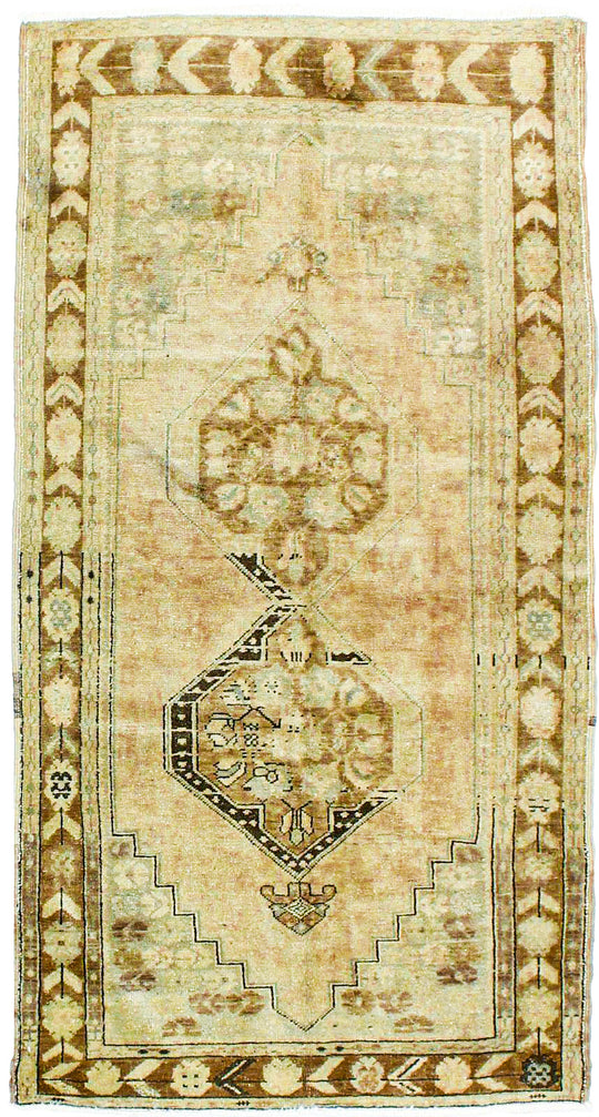 4x8 Ivory and Brown Turkish Tribal Rug