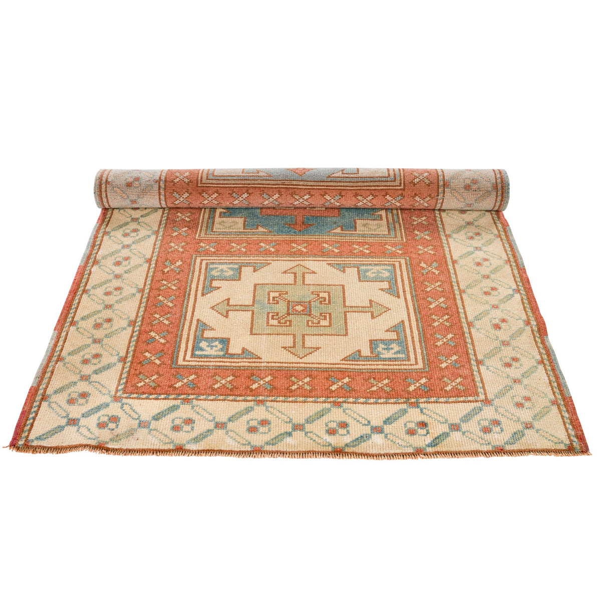 3x4 Beige and Red Turkish Tribal Rug