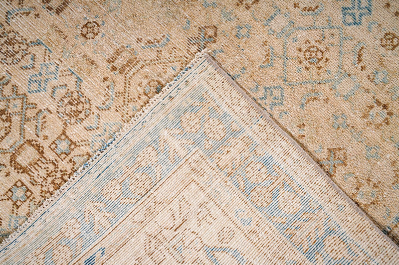 Vintage Handmade 4x7 Beige and Blue Persian Bahtiyari Distressed Area Rug