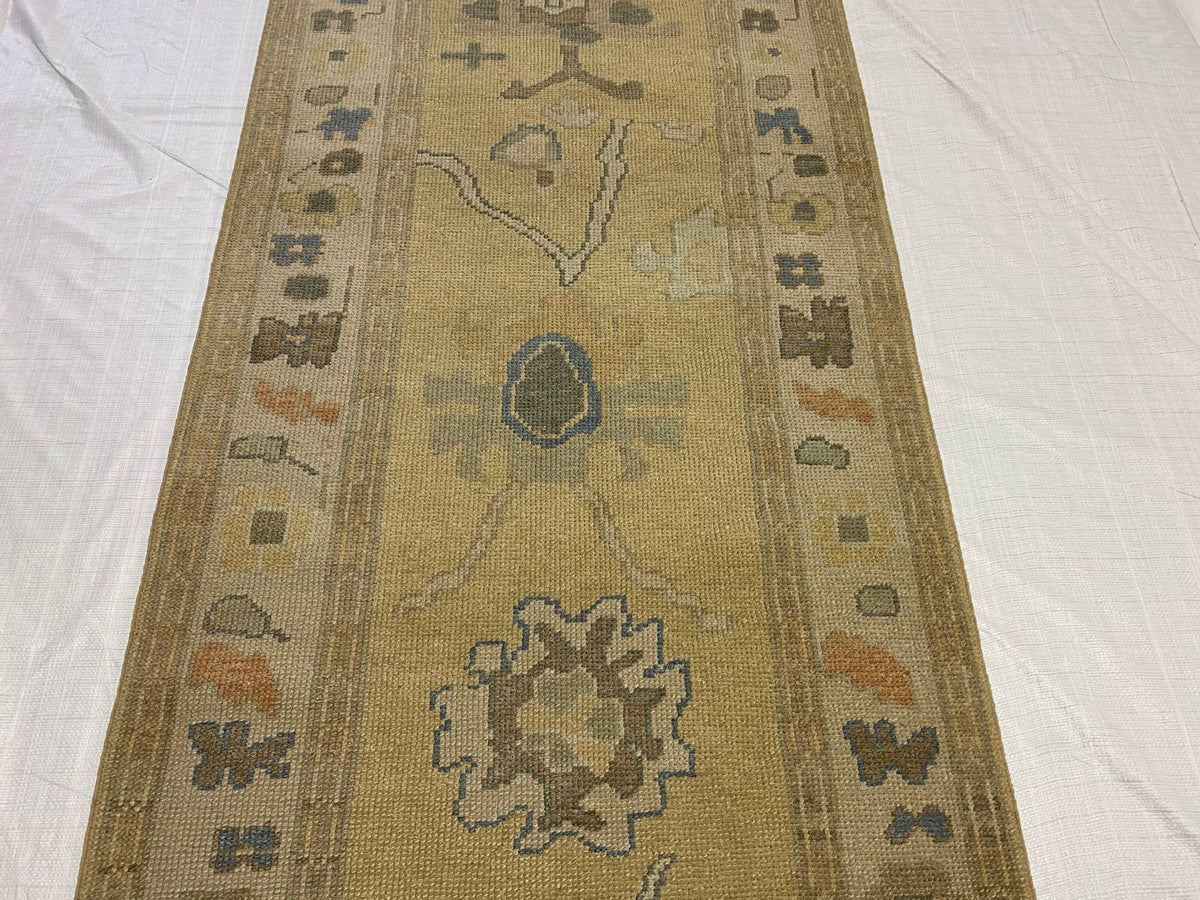 3x17 Gold and Ivory Turkish Oushak Runner