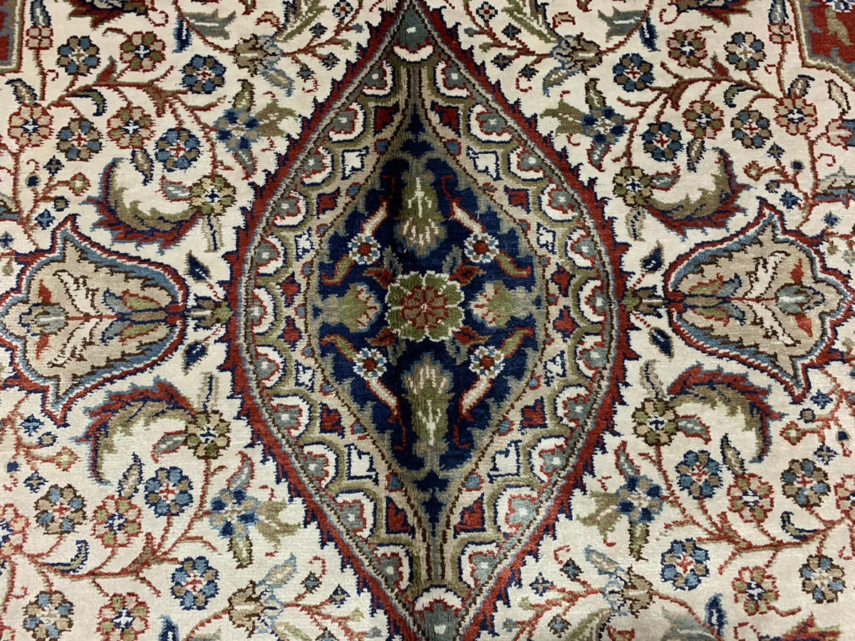 Vintage Handmade 7x10 Red and Ivory Anatolian Turkish Silk Hereke Distressed Area Rug