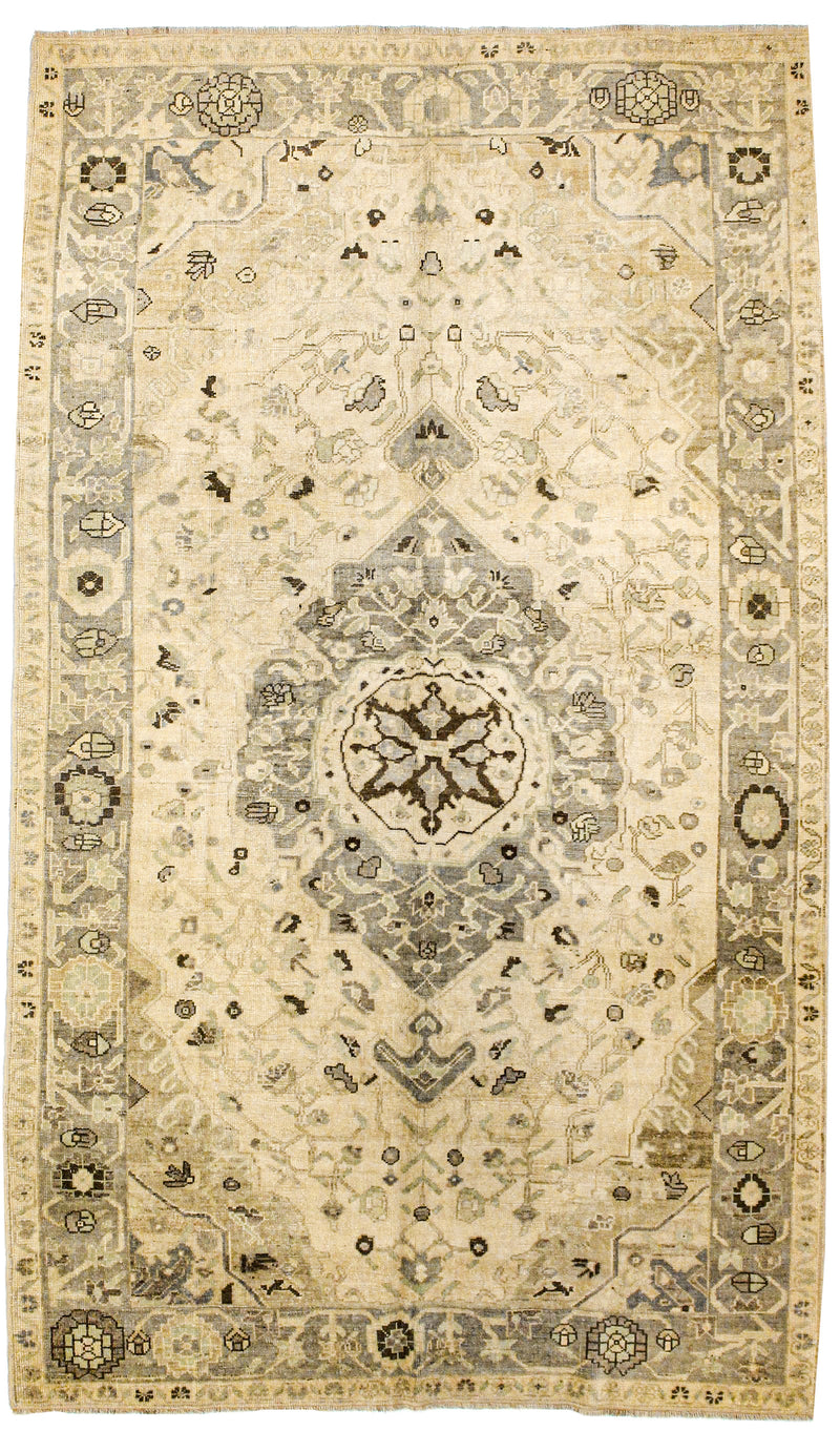 6x11 Ivory and Gray Turkish Tribal Rug