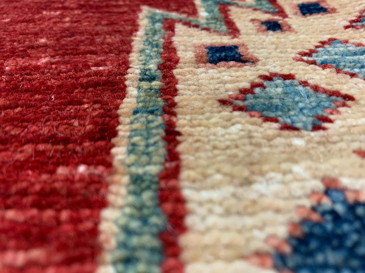 8x10 Red and Ivory Kazak Tribal Rug