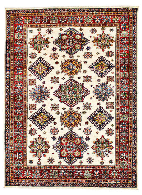 5x7 Gray and Ivory Kazak Tribal Rug