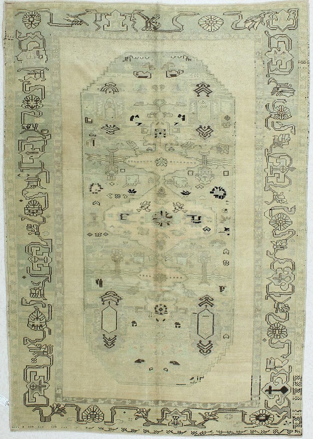 6x9 Ivory and Ivory Turkish Tribal Rug