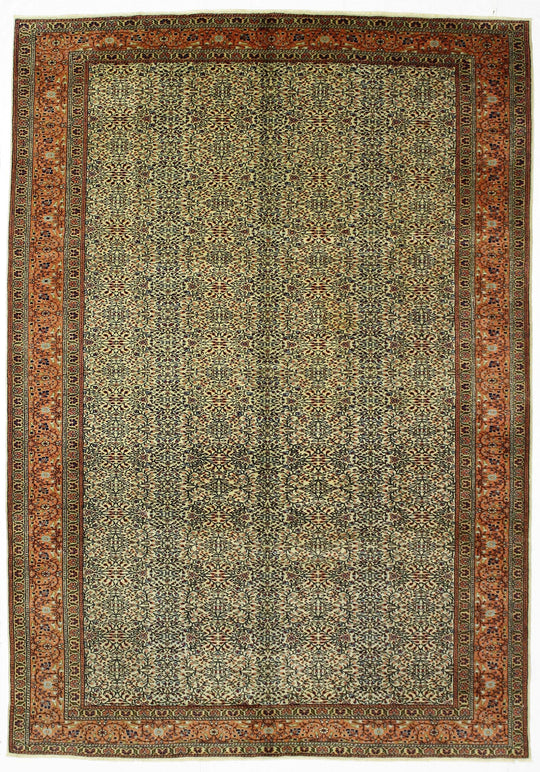 7x9 Ivory and Peach Turkish Traditional Rug