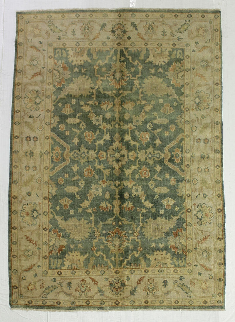 6x9 Green and Ivory Turkish Oushak Rug