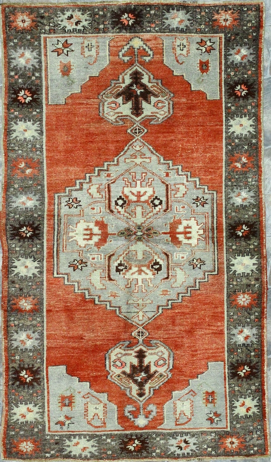 4x7 Red and Gray Turkish Tribal Rug