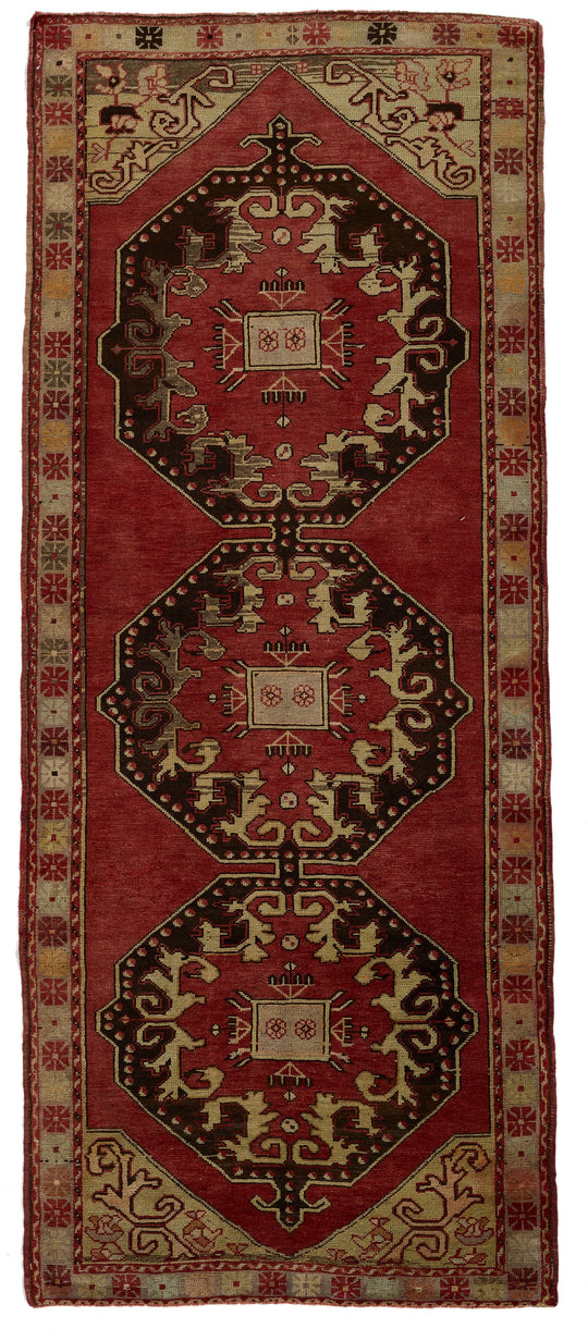4x9 Red and Gray Turkish Tribal Runner