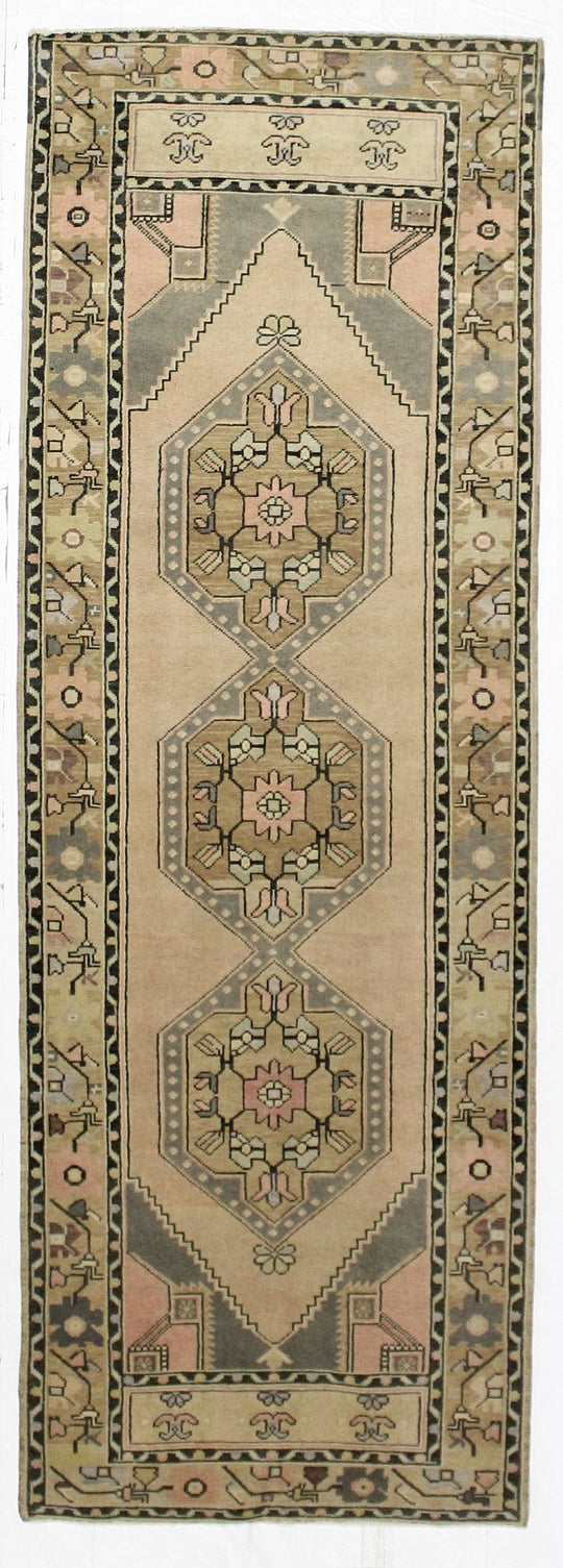 3x10 Ivory and Pink Turkish Tribal Runner