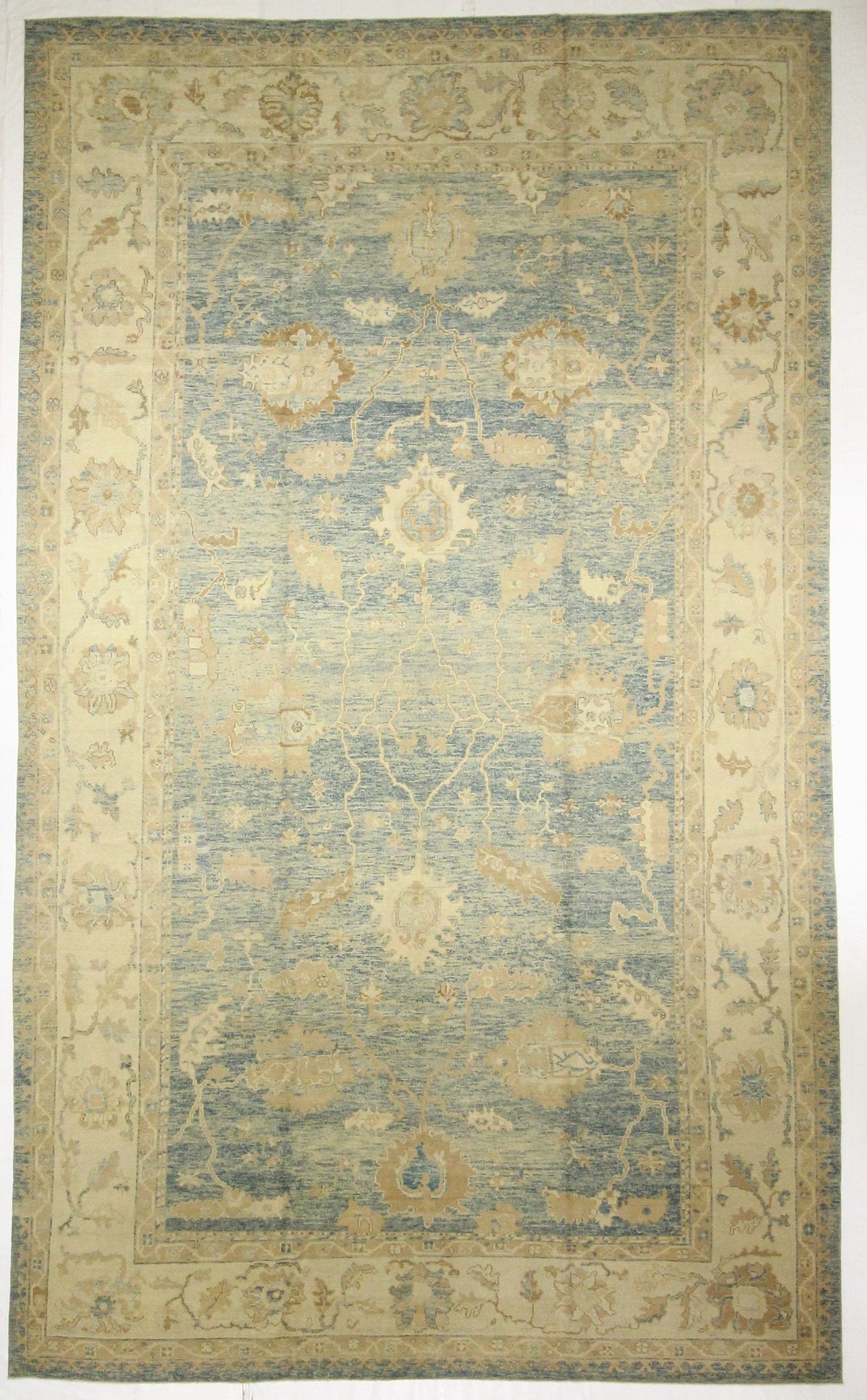 11x18 Blue and Ivory Turkish Oushak Rug