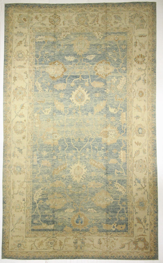 11x18 Blue and Ivory Turkish Oushak Rug