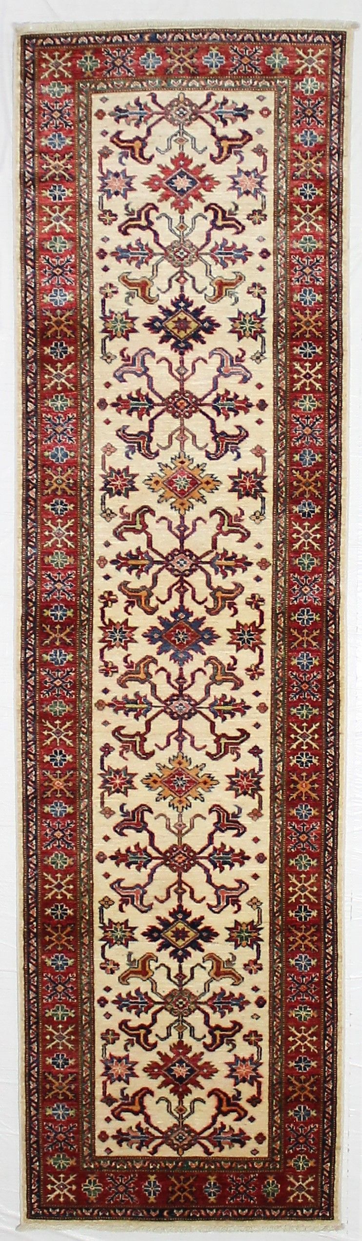 Vintage Handmade 3x10 Red and Green Anatolian Caucasian Tribal Distressed Area Runner