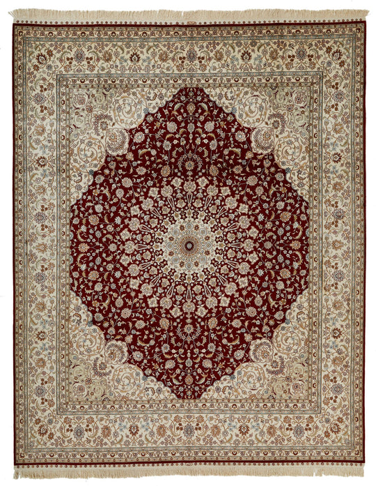 8x10 Red and Ivory Turkish Silk Rug