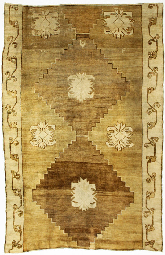 7x12 Brown and Ivory Turkish Tribal Rug