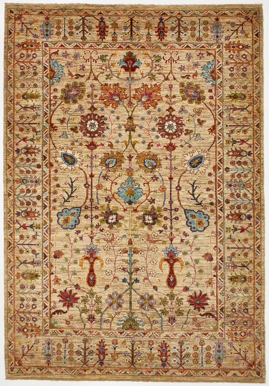 6x8 Brown and Multicolor Turkish Tribal Rug