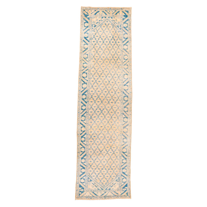 2x9 Beige and Blue Persian Tribal Rug