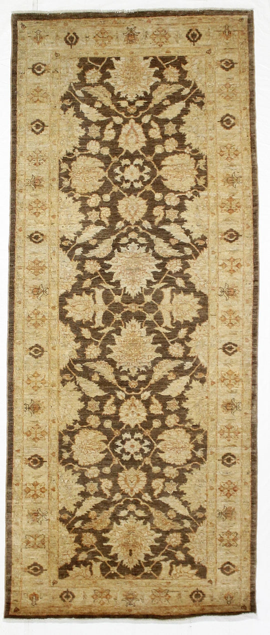 4x10 Brown and Ivory Turkish Oushak Runner