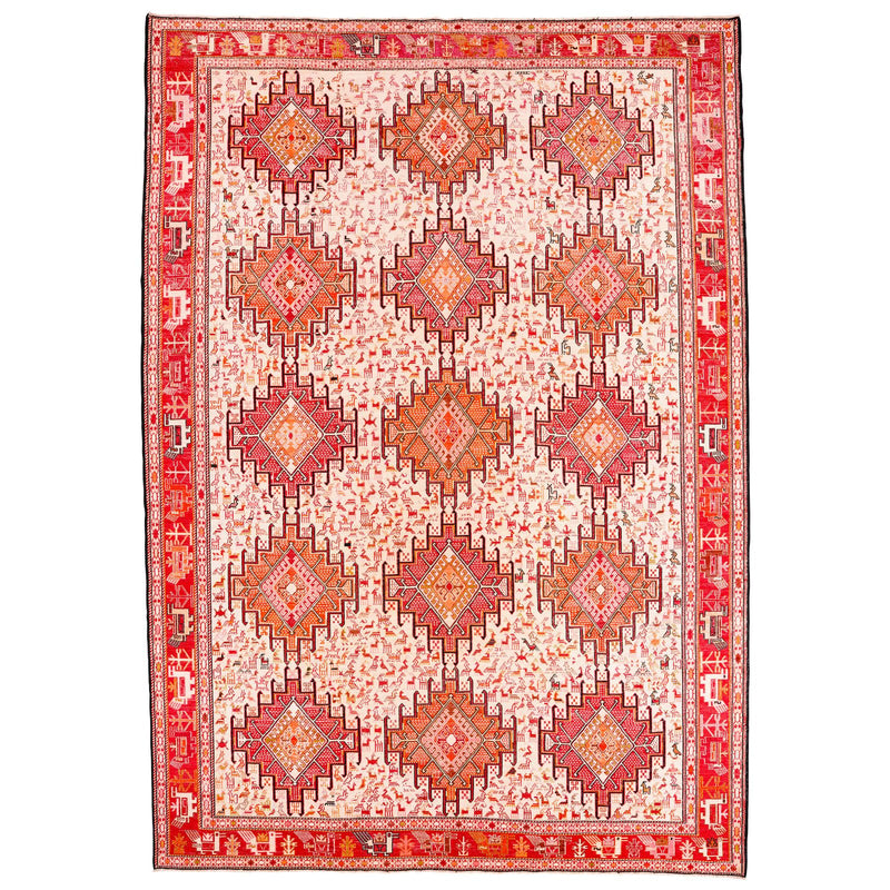 7x9 Red and Beige Turkish Patchwork Rug