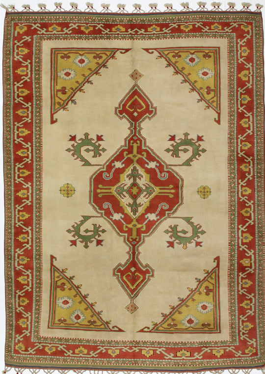 6x9 Ivory and Red Turkish Milas Rug