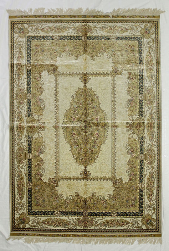 6x8 Ivory and Beige Turkish Silk Rug