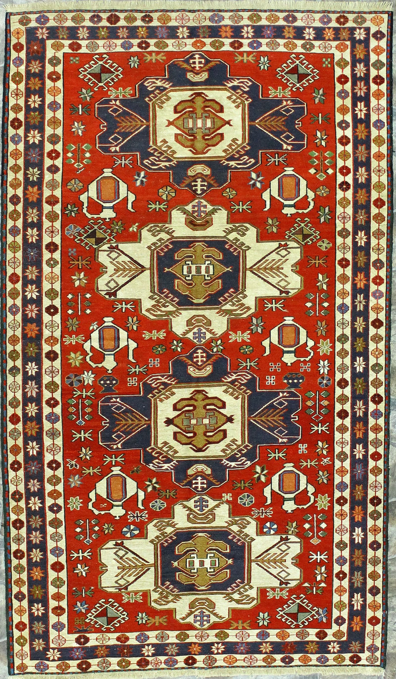 4x7 Red and Navy Turkish Patchwork Rug