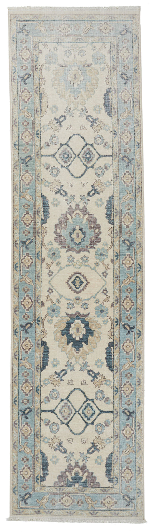 3x11 Ivory and Blue Turkish Traditional Runner