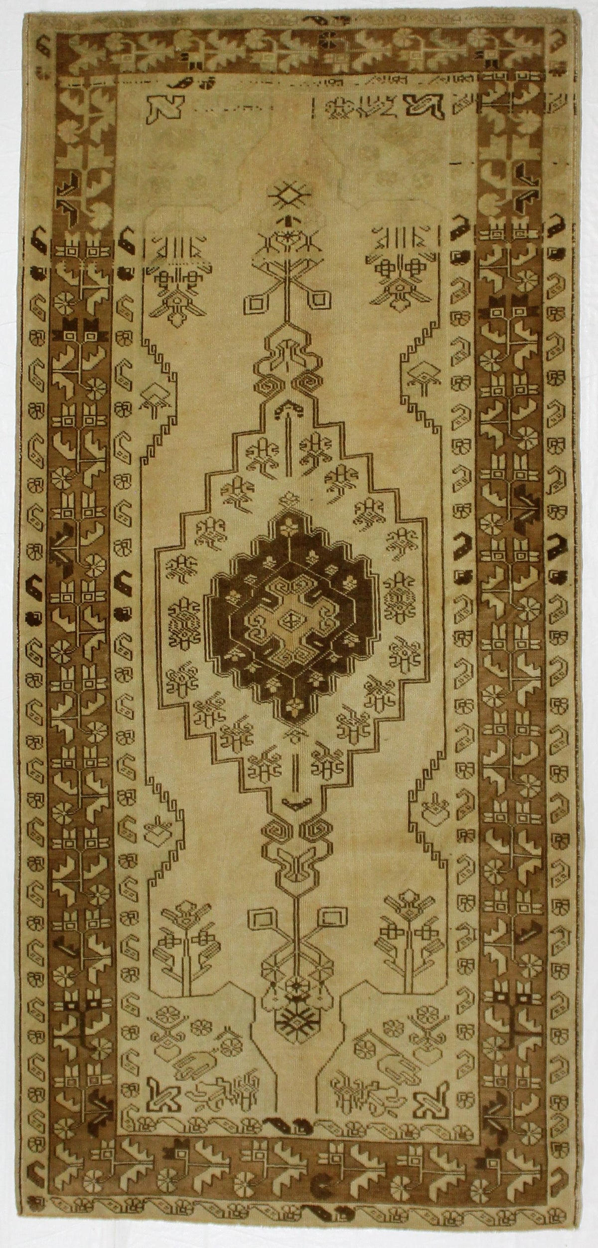 5x10 Ivory and Brown Turkish Tribal Runner