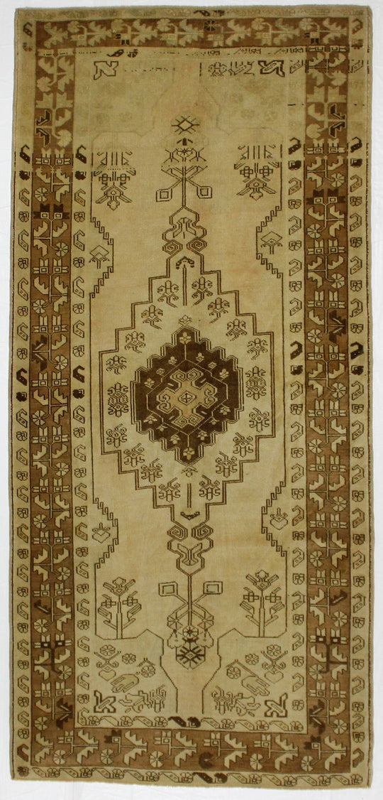 5x10 Ivory and Brown Turkish Tribal Runner