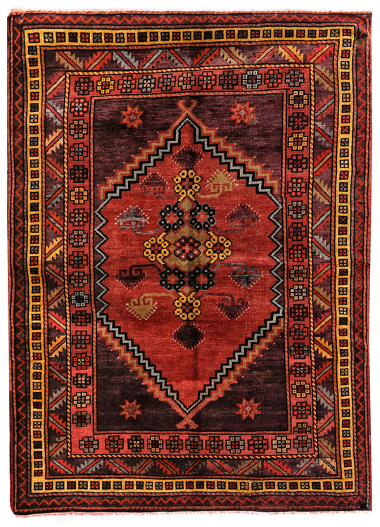 5x7 Red and Purple Turkish Tribal Rug