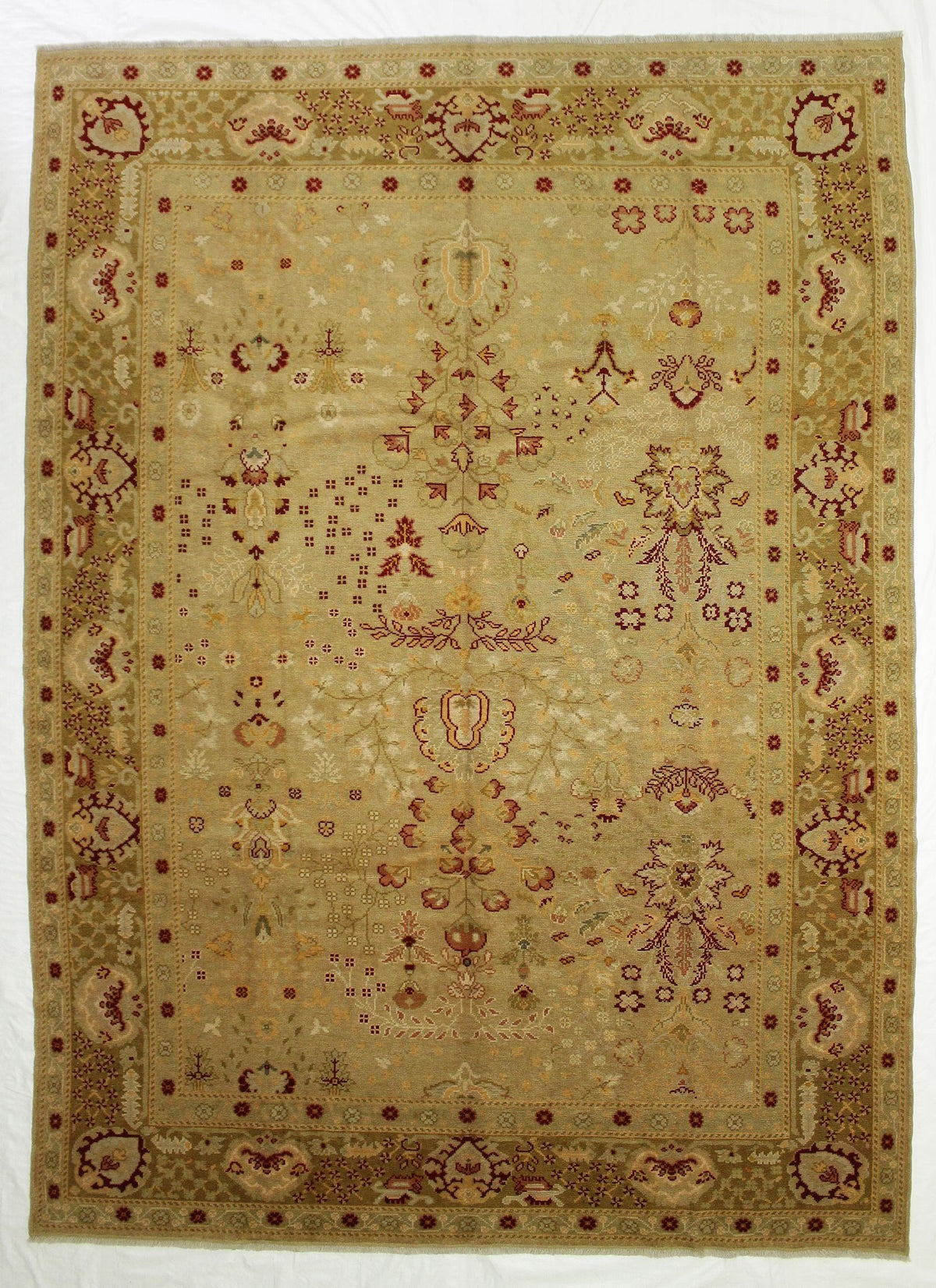Vintage Handmade 9x12 Beige and Red Anatolian Turkish Oushak Distressed Area Rug