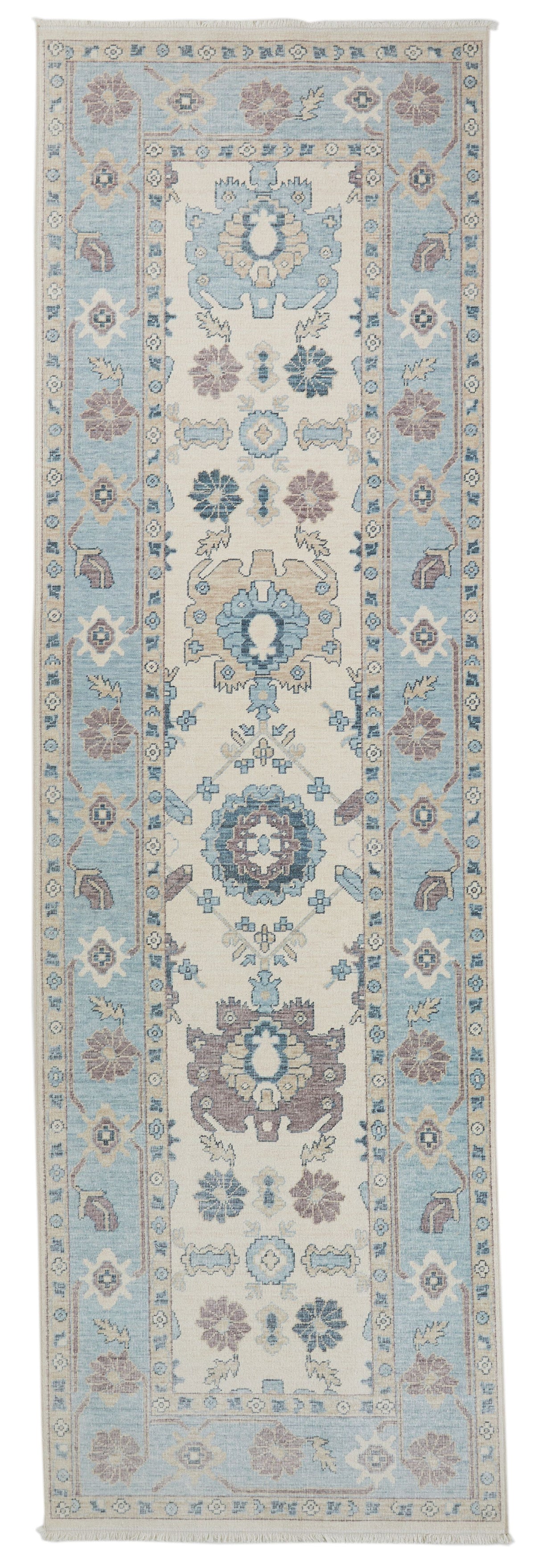 3x11 Ivory and Blue Turkish Traditional Runner