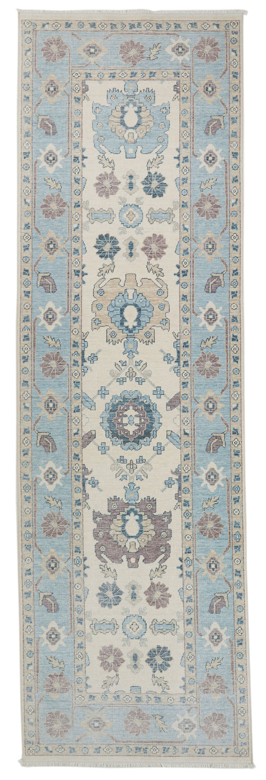 3x11 Ivory and Blue Turkish Traditional Runner
