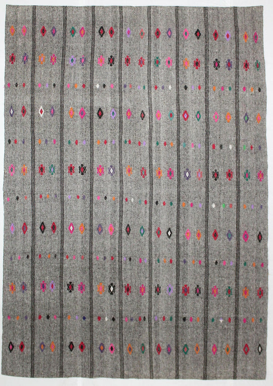 8x11 Off White and Off White Turkish Tribal Rug