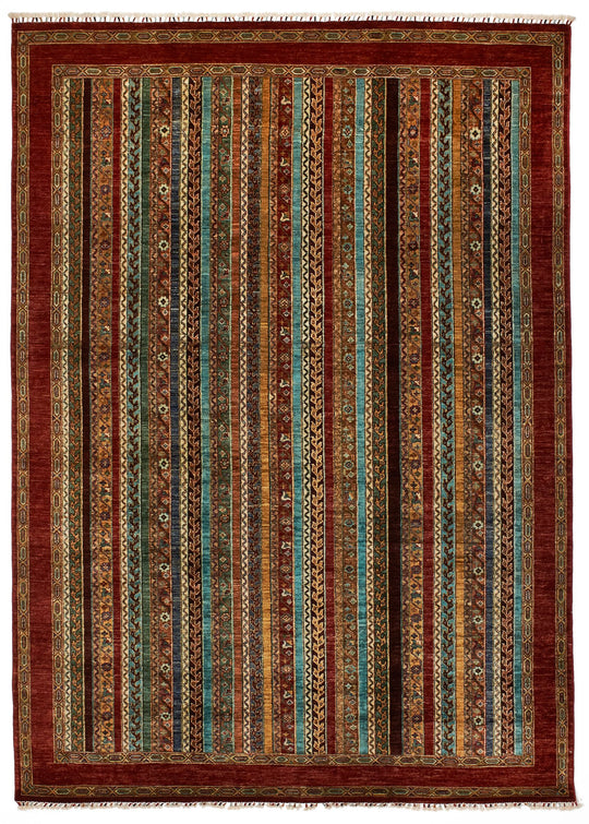 7x10 Multicolor and Red Turkish Tribal Rug