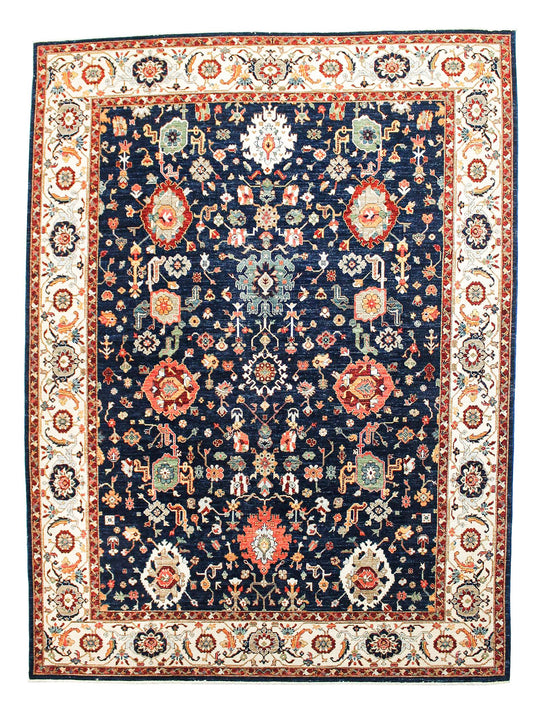 9x12 Navy and Beige Traditional Rug