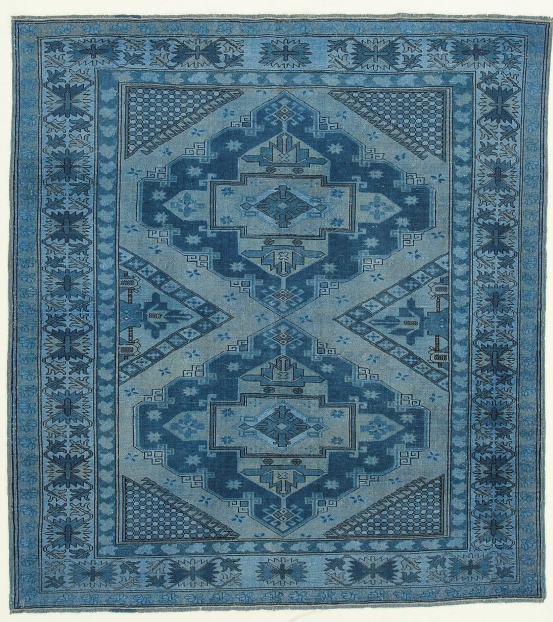 6x6 Navy and Blue Turkish Tribal Rug